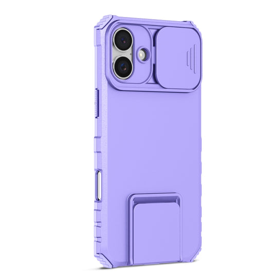 For iPhone 16 Plus Stereoscopic Holder Sliding Camshield Phone Case(Purple) by buy2fix