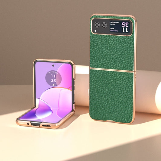 For Motorola Razr 40 Nano Electroplating Genuine Leather Litchi Texture Phone Case(Green) by buy2fix