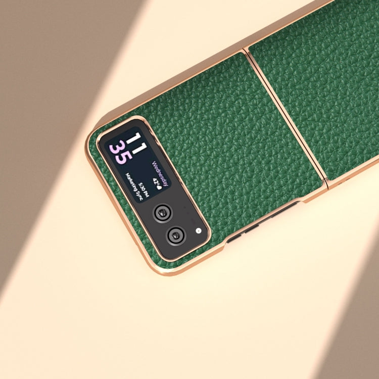 For Motorola Razr 40 Nano Electroplating Genuine Leather Litchi Texture Phone Case(Green) by buy2fix