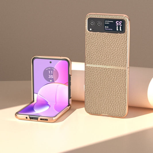 For Motorola Razr 40 Nano Electroplating Genuine Leather Litchi Texture Phone Case(Grey) by buy2fix