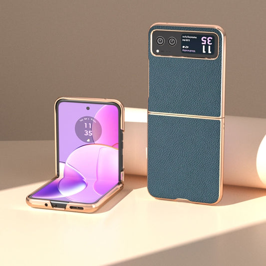 For Motorola Razr 40 Nano Electroplating Genuine Leather + PC Litchi Texture Phone Case(Green) by buy2fix