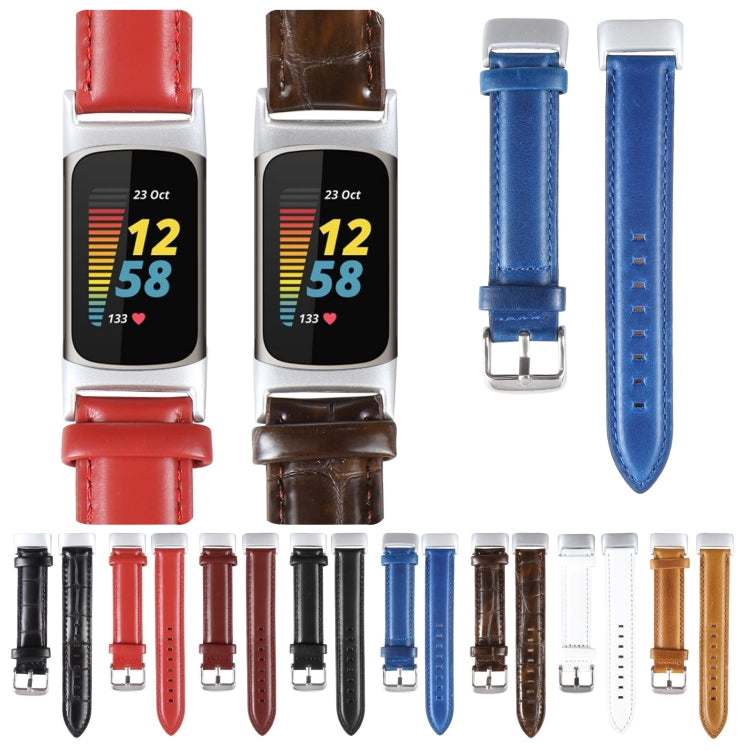 For Fitbit Charge 5 18mm Bamboo Joint Texture Genuine Leather Watch Band(White) by buy2fix