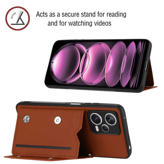 For Xiaomi Redmi Note 12 Pro+ 5G Global Skin Feel PU + TPU + PC Card Slots Phone Case(Brown) by buy2fix