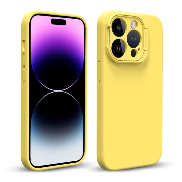 For iPhone 14 Pro Max Liquid Silicone Lens Holder Phone Case(Yellow) - iPhone 14 Pro Max Cases by buy2fix | Online Shopping UK | buy2fix