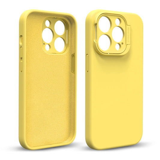 For iPhone 14 Pro Max Liquid Silicone Lens Holder Phone Case(Yellow) - iPhone 14 Pro Max Cases by buy2fix | Online Shopping UK | buy2fix