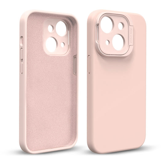 For iPhone 14 Liquid Silicone Lens Holder Phone Case(Pink) - iPhone 14 Cases by buy2fix | Online Shopping UK | buy2fix