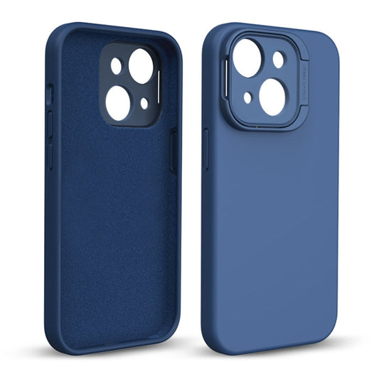 For iPhone 14 Liquid Silicone Lens Holder Phone Case(Blue) - iPhone 14 Cases by buy2fix | Online Shopping UK | buy2fix