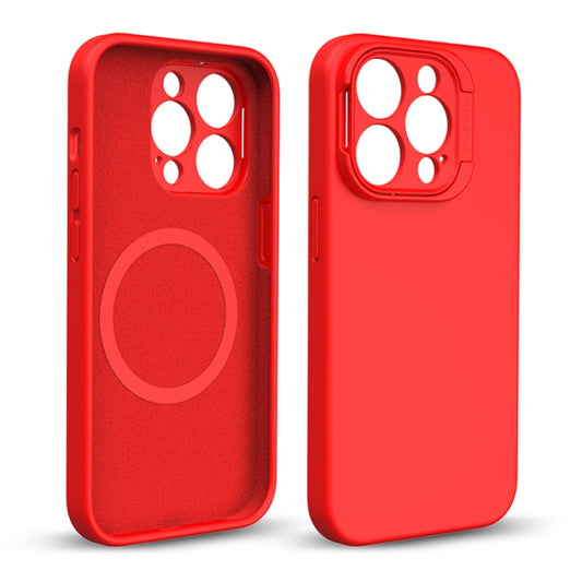 For iPhone 14 Pro Max Liquid Silicone Lens Holder MagSafe Phone Case(Red) - iPhone 14 Pro Max Cases by buy2fix | Online Shopping UK | buy2fix