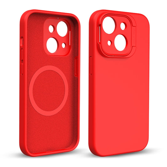 For iPhone 14 Liquid Silicone Lens Holder MagSafe Phone Case(Red) - iPhone 14 Cases by buy2fix | Online Shopping UK | buy2fix