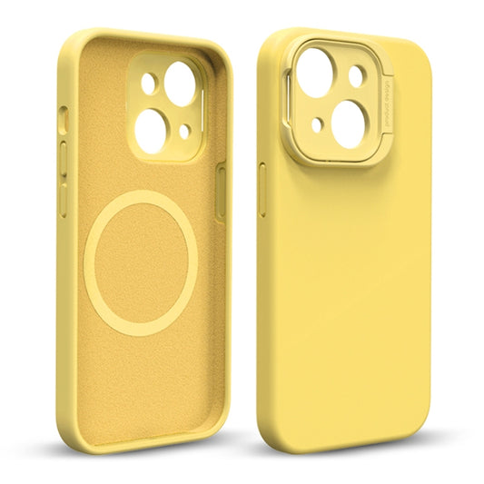 For iPhone 14 Liquid Silicone Lens Holder MagSafe Phone Case(Yellow) - iPhone 14 Cases by buy2fix | Online Shopping UK | buy2fix