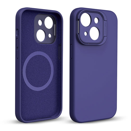 For iPhone 14 Liquid Silicone Lens Holder MagSafe Phone Case(Dark Purple) - iPhone 14 Cases by buy2fix | Online Shopping UK | buy2fix
