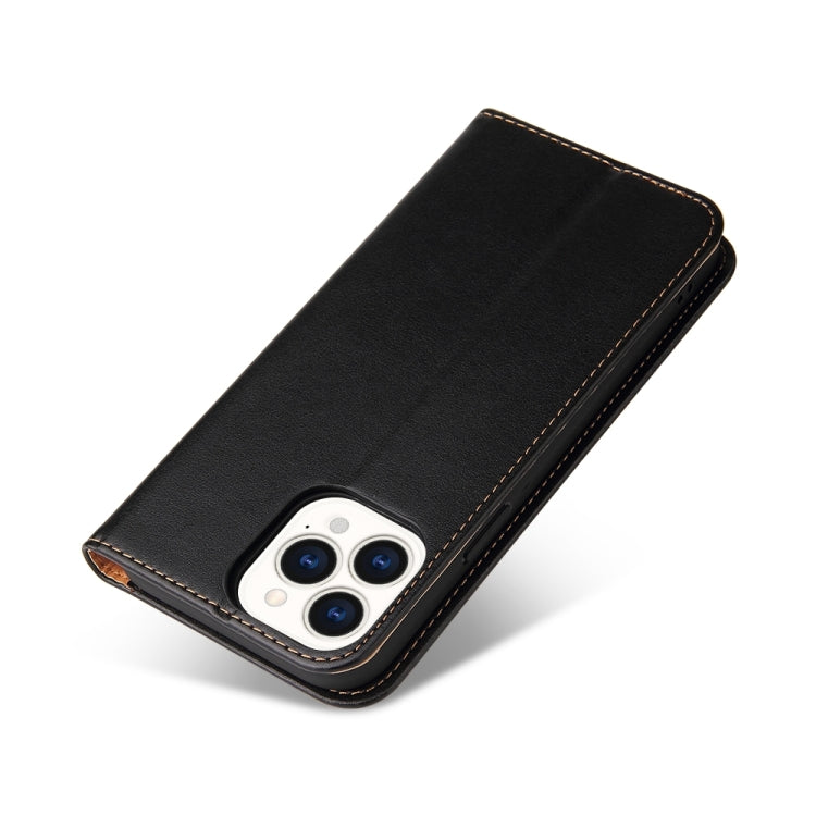 For iPhone 15 Pro Fierre Shann PU Genuine Leather Texture Phone Case(Black) - iPhone 15 Pro Cases by FIERRE SHANN | Online Shopping UK | buy2fix