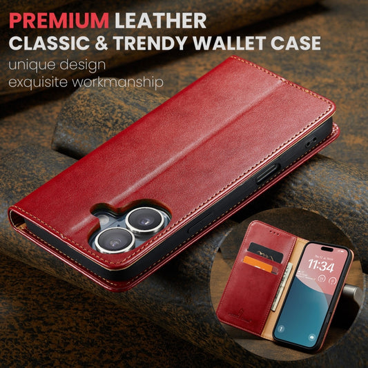 For iPhone 16 Plus Fierre Shann PU Genuine Leather Texture Phone Case(Red) by FIERRE SHANN