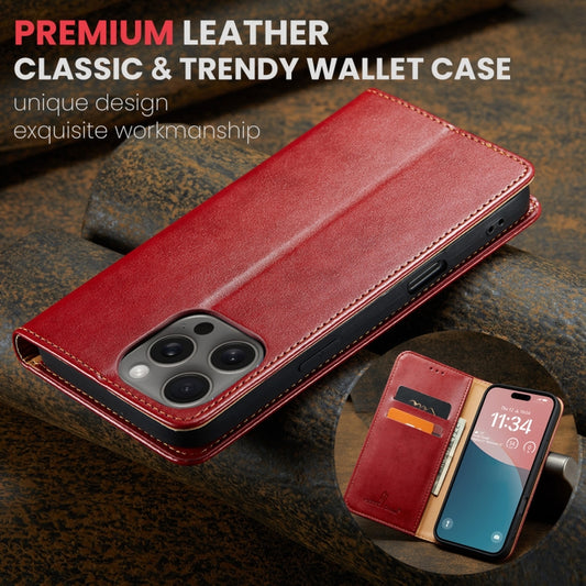 For iPhone 16 Pro Max Fierre Shann PU Genuine Leather Texture Phone Case(Red) by FIERRE SHANN