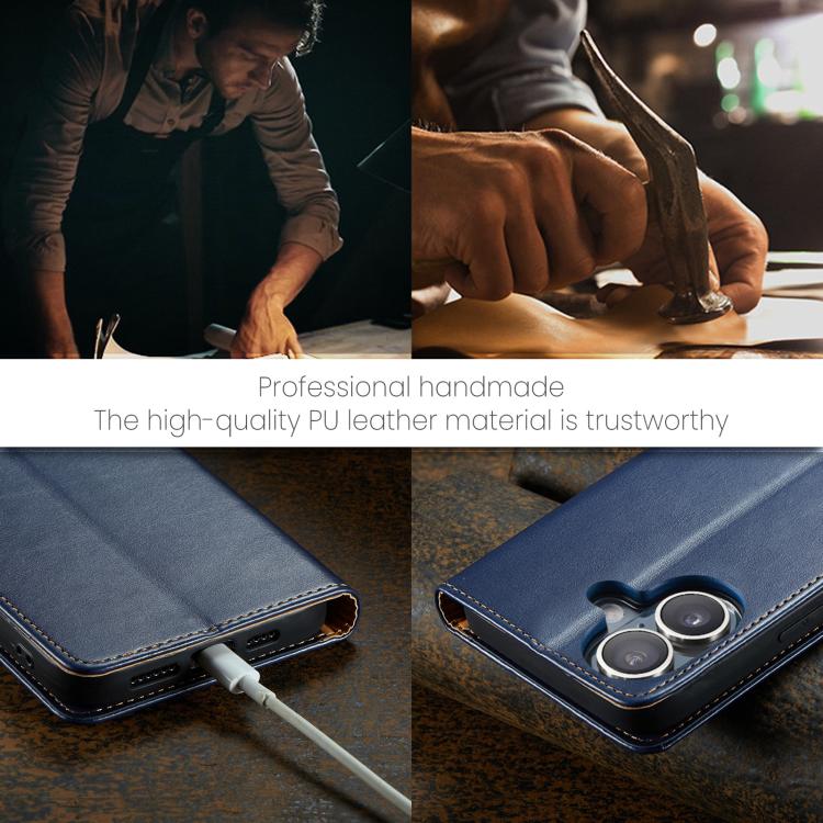 For iPhone 17 Fierre Shann PU Genuine Leather Texture Phone Case(Blue) - iPhone 17 Cases by FIERRE SHANN | Online Shopping UK | buy2fix