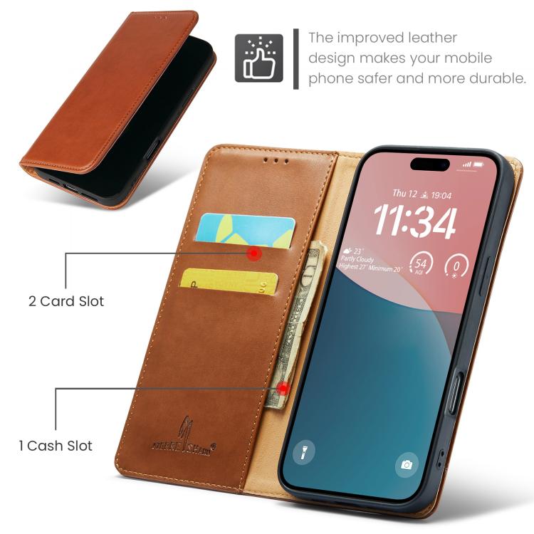 For iPhone 17 Fierre Shann PU Genuine Leather Texture Phone Case(Brown) - iPhone 17 Cases by FIERRE SHANN | Online Shopping UK | buy2fix