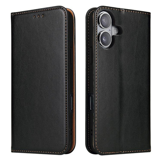 For iPhone 17 Fierre Shann PU Genuine Leather Texture Phone Case(Black) - iPhone 17 Cases by FIERRE SHANN | Online Shopping UK | buy2fix