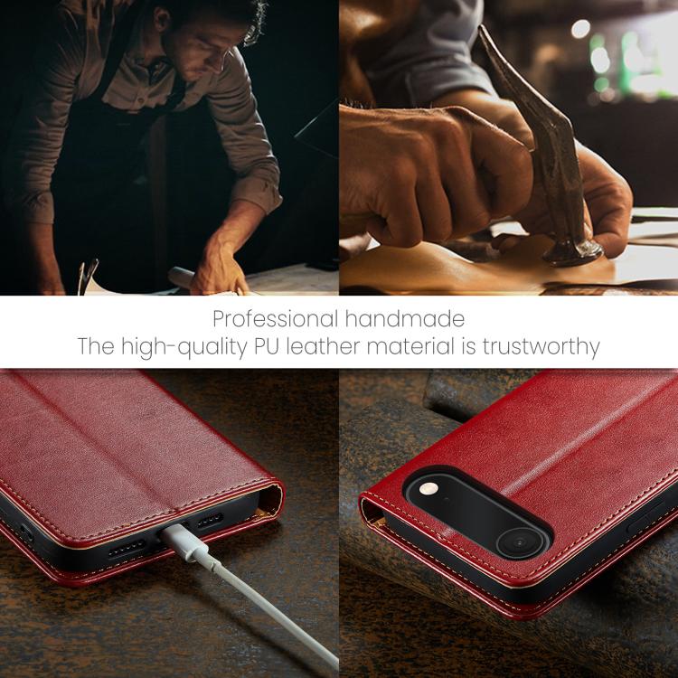 For iPhone 17 Air Fierre Shann PU Genuine Leather Texture Phone Case(Red) - iPhone 17 Air Cases by FIERRE SHANN | Online Shopping UK | buy2fix
