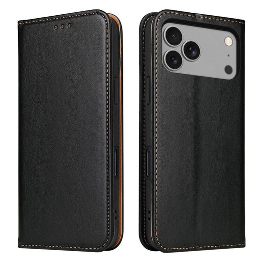 For iPhone 17 Pro Max Fierre Shann PU Genuine Leather Texture Phone Case(Black) - iPhone 17 Pro Max Cases by FIERRE SHANN | Online Shopping UK | buy2fix