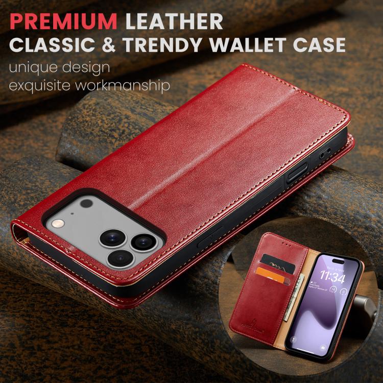 For iPhone 17 Pro Max Fierre Shann PU Genuine Leather Texture Phone Case(Red) - iPhone 17 Pro Max Cases by FIERRE SHANN | Online Shopping UK | buy2fix