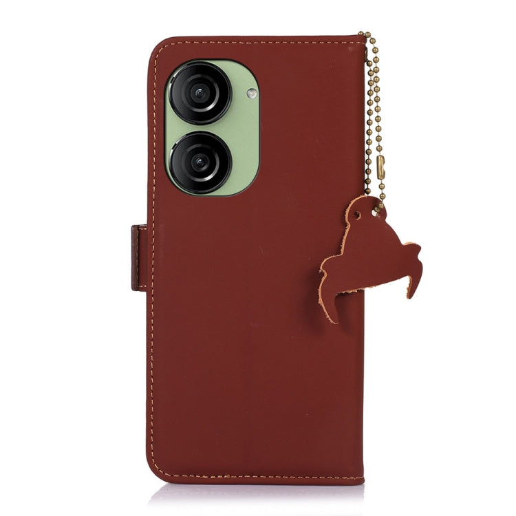 For Asus Zenfone 10 / Zenfone 9 Genuine Leather Magnetic RFID Leather Phone Case(Coffee) - ASUS Cases by buy2fix | Online Shopping UK | buy2fix