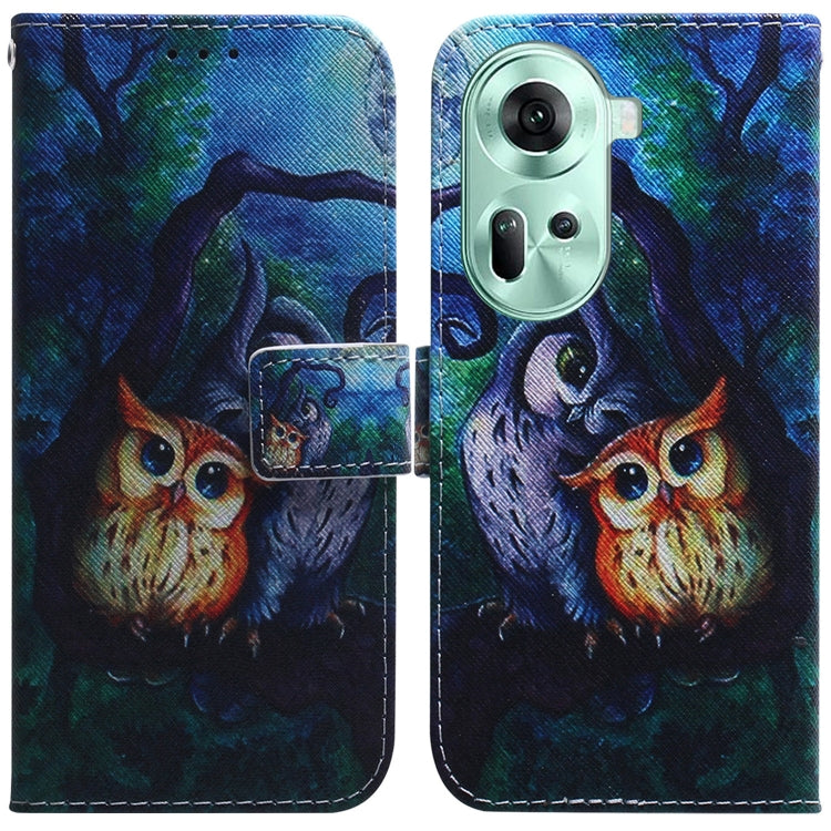 For OPPO Reno11 Global Coloured Drawing Flip Leather Phone Case(Oil Painting Owl) - OPPO Cases by buy2fix | Online Shopping UK | buy2fix