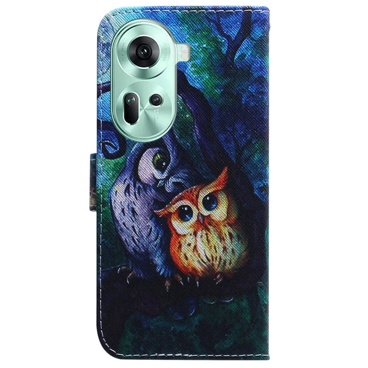 For OPPO Reno11 Global Coloured Drawing Flip Leather Phone Case(Oil Painting Owl) - OPPO Cases by buy2fix | Online Shopping UK | buy2fix