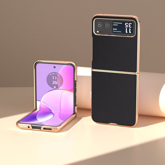 For Motorola Razr 40 Genuine Leather Silk Series Nano Plating Phone Case(Black) by buy2fix