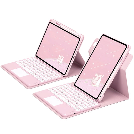 For iPad 10th Gen 10.9 2022 Round Button 360 Degree Rotatable Bluetooth Keyboard Leather Case with Touchpad(Pink) by buy2fix