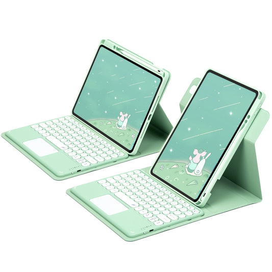 For iPad Air 2022 / iPad Pro 11 2021 Round Button 360 Degree Rotatable Bluetooth Keyboard Leather Case with Touchpad(Mint Green) by buy2fix