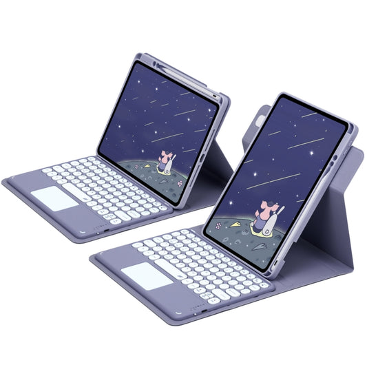 For iPad Air 2022 / iPad Pro 11 2021 Round Button 360 Degree Rotatable Bluetooth Keyboard Leather Case with Touchpad(Lavender Purple) by buy2fix