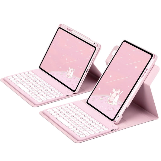 For iPad Air 2022 / iPad Pro 11 2021 Round Button 360 Degree Rotatable Bluetooth Keyboard Leather Case(Pink) by buy2fix