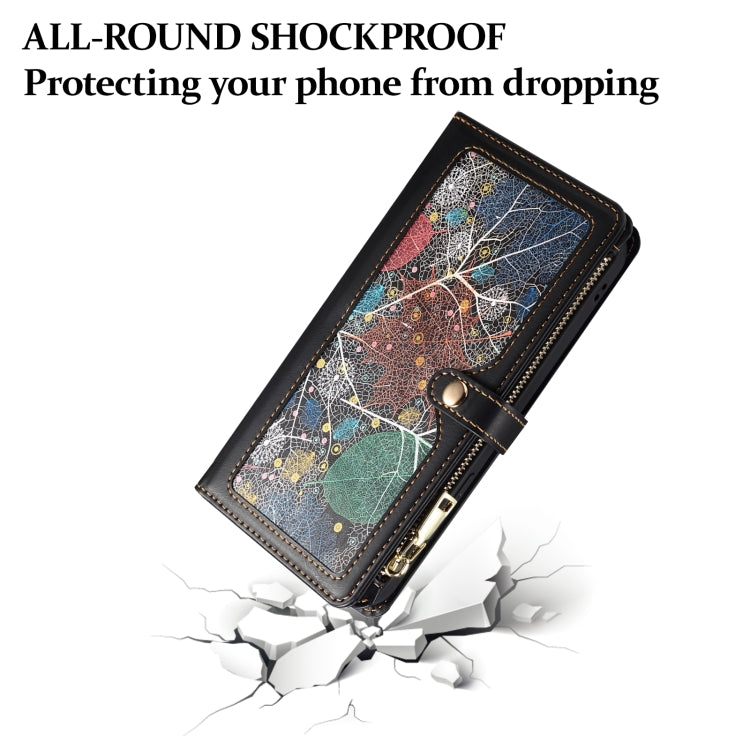 For iPhone 16 ESEBLE Star Series Lanyard Zipper Wallet RFID Leather Case(Black) by ESEBLE