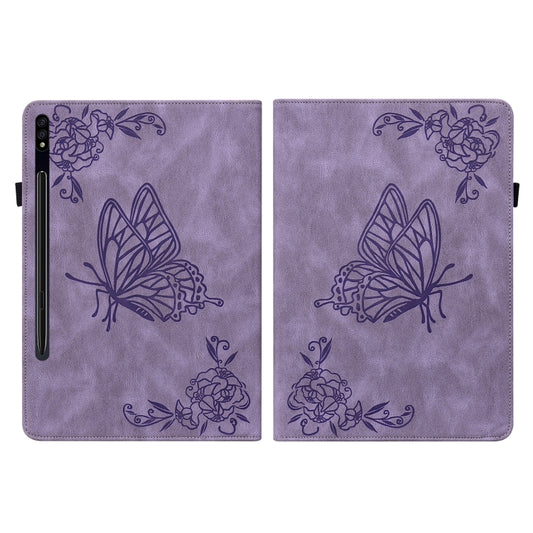 For Samsung Galaxy Tab S9 Butterfly Flower Embossed Leather Tablet Case(Purple) by buy2fix