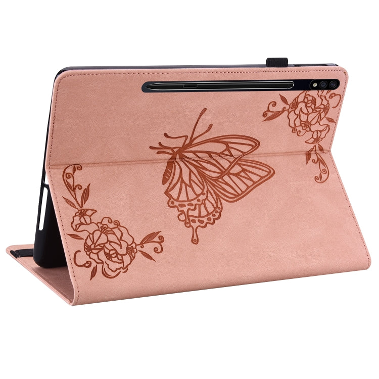 For Samsung Galaxy Tab S9 Butterfly Flower Embossed Leather Tablet Case(Rose Gold) by buy2fix
