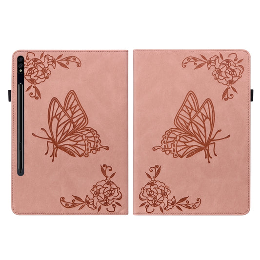 For Samsung Galaxy Tab S7+/S7 FE/S8+ Butterfly Flower Embossed Leather Tablet Case(Rose Gold) by buy2fix