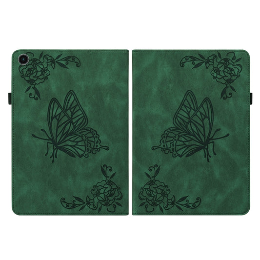 For Samsung Galaxy Tab A11 / А9 Butterfly Flower Embossed Leather Tablet Case(Green) by buy2fix