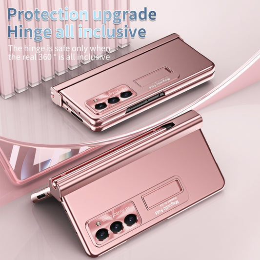 For Samsung Galaxy Z Fold5 Electroplating Corrugated Hinge Folding Phone Case with Pen Slot(Pink) - Galaxy Z Fold5 Cases by buy2fix | Online Shopping UK | buy2fix