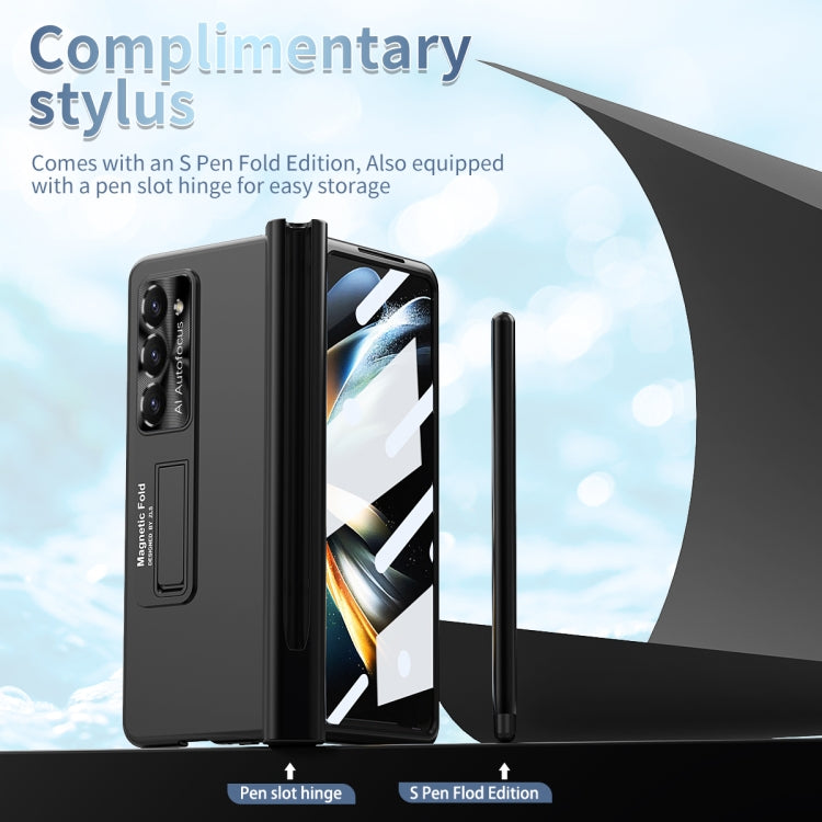 For Samsung Galaxy Z Fold5 Electroplating Corrugated Hinge Folding Phone Case with Pen Slot(Black) - Galaxy Z Fold5 Cases by buy2fix | Online Shopping UK | buy2fix