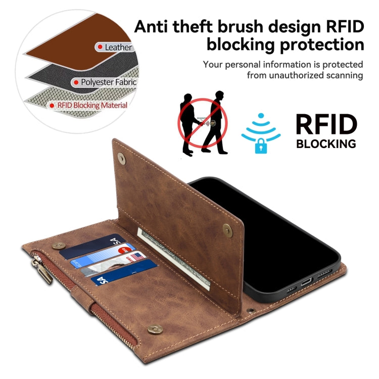 For iPhone 15 ESEBLE Retro Frosted RFID Flip Leather Phone Case(Brown) - iPhone 15 Cases by ESEBLE | Online Shopping UK | buy2fix