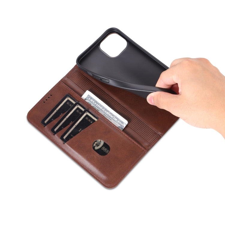 For iPhone 15 Plus AZNS Magnetic Calf Texture Leather Phone Case(Dark Brown) - iPhone 15 Plus Cases by AZNS | Online Shopping UK | buy2fix