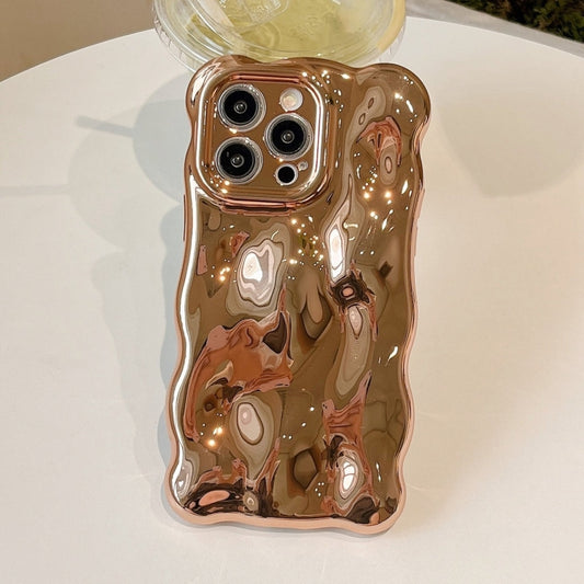 For iPhone 16 Pro Max Wave Bubbles TPU Phone Case(Painted Gold) by buy2fix