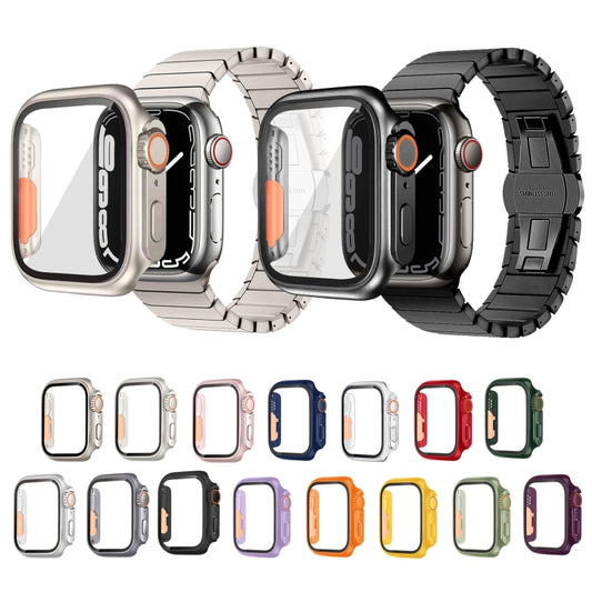 For Apple Watch Series 6 / 5 / 4 / SE 44mm Tempered Film Hybrid PC Integrated Watch Case(Rose Gold Orange) by buy2fix