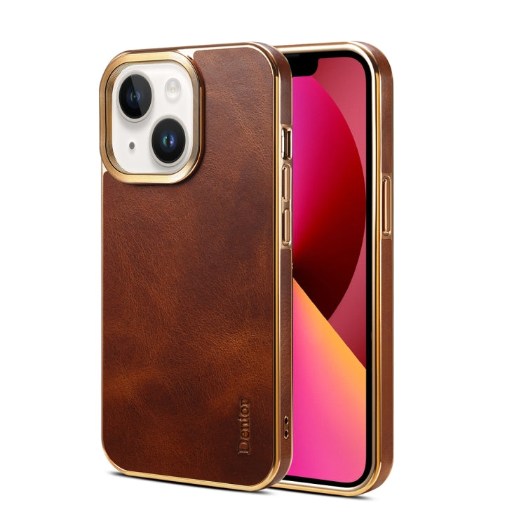 For iPhone 13 Denior Oil Wax Cowhide Plating Phone Case(Brown) - iPhone 13 Cases by Denior | Online Shopping UK | buy2fix