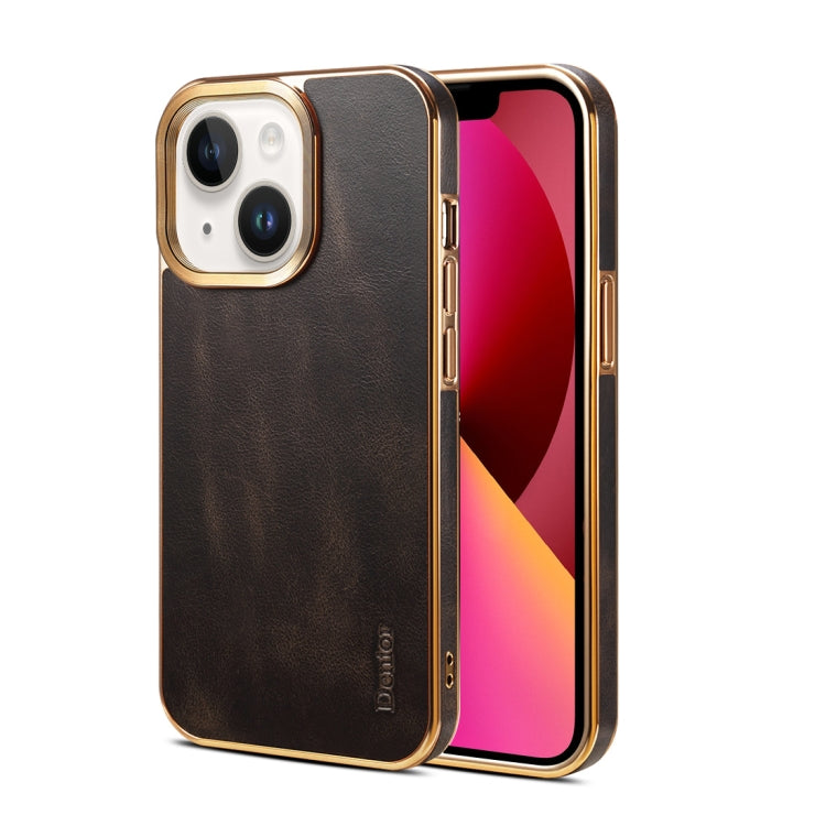 For iPhone 13 Denior Oil Wax Cowhide Plating Phone Case(Black) - iPhone 13 Cases by Denior | Online Shopping UK | buy2fix