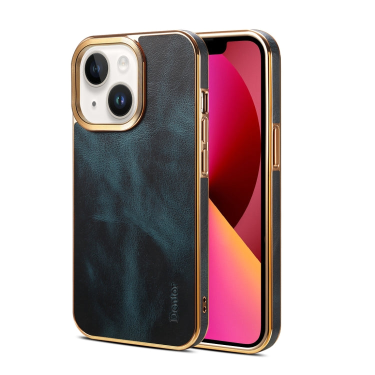 For iPhone 13 Denior Oil Wax Cowhide Plating Phone Case(Blue) - iPhone 13 Cases by Denior | Online Shopping UK | buy2fix