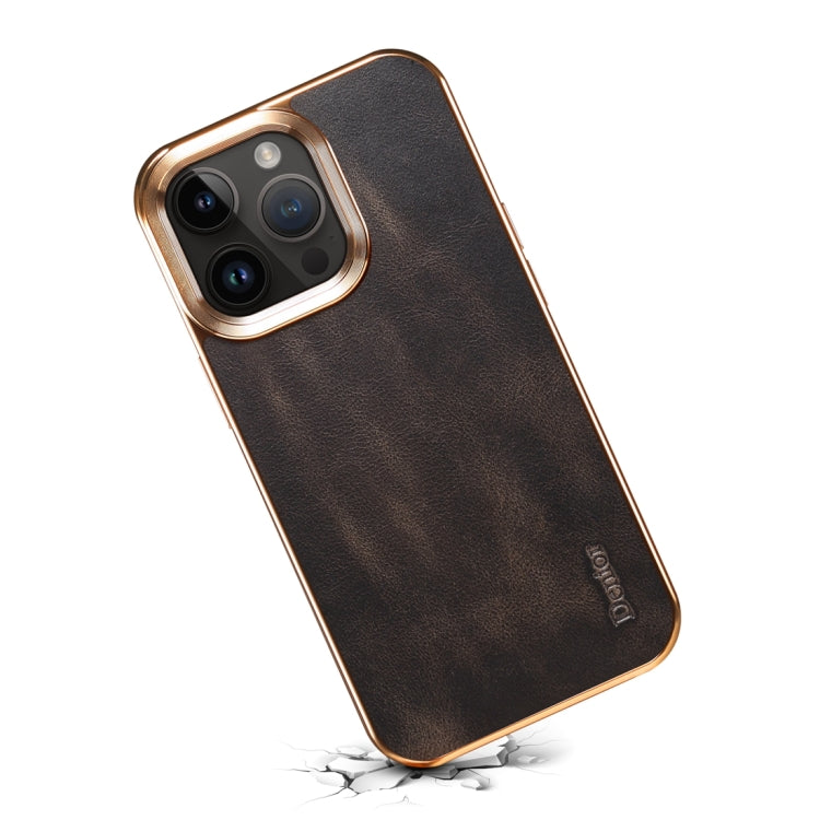 For iPhone 14 Denior Oil Wax Cowhide Plating Phone Case(Black) - iPhone 14 Cases by Denior | Online Shopping UK | buy2fix