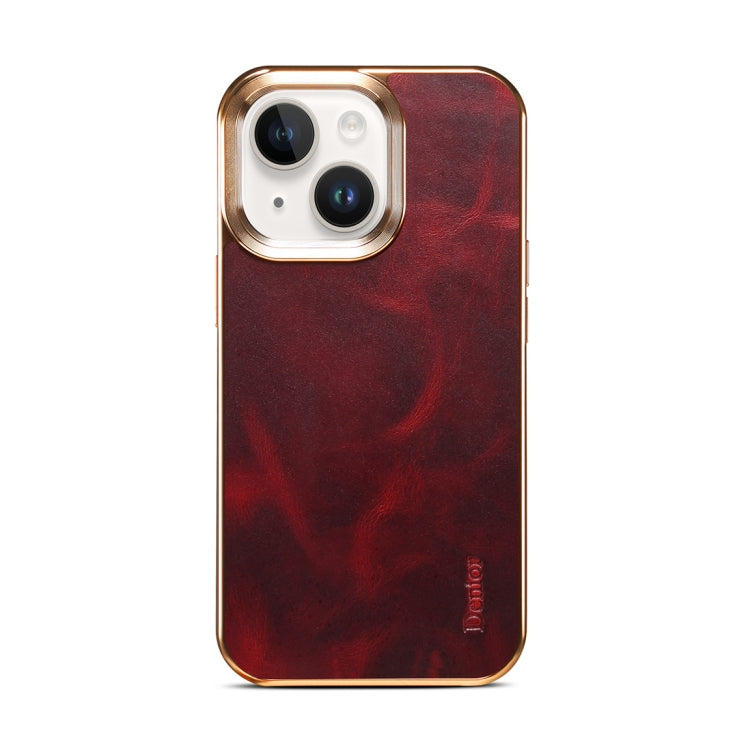 For iPhone 14 Plus Denior Oil Wax Cowhide Plating Phone Case(Red) - iPhone 14 Plus Cases by Denior | Online Shopping UK | buy2fix