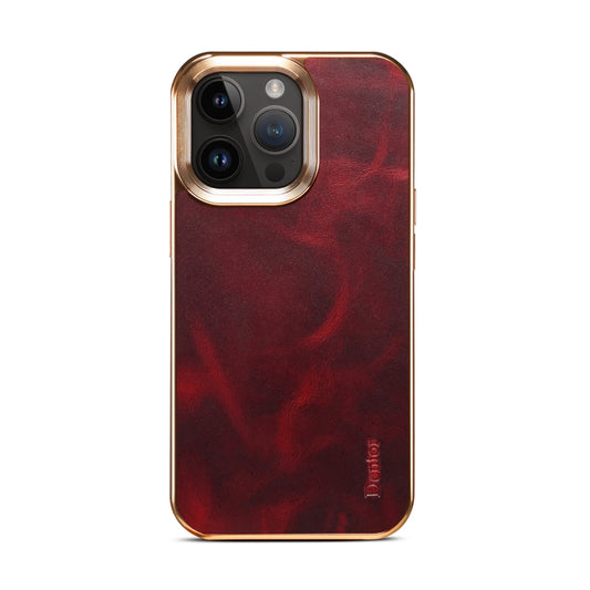For iPhone 14 Pro Denior Oil Wax Cowhide Plating Phone Case(Red) - iPhone 14 Pro Cases by Denior | Online Shopping UK | buy2fix