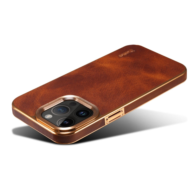 For iPhone 15 Pro Max Denior Oil Wax Cowhide Plating Phone Case(Brown) by Denior